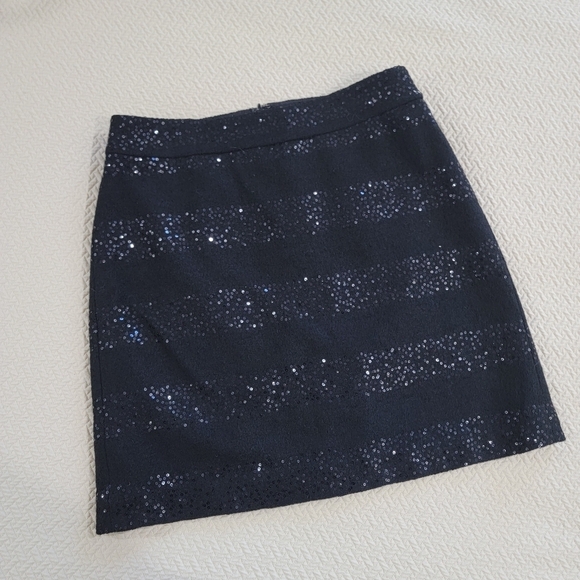 LOFT Black Sequin Striped Skirt Size 2 Holiday Evening Party Sparkle - Picture 4 of 14